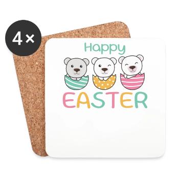 cute polar bears at Easter with Easter eggs polar bear - Coasters (set of 4) - white - Front