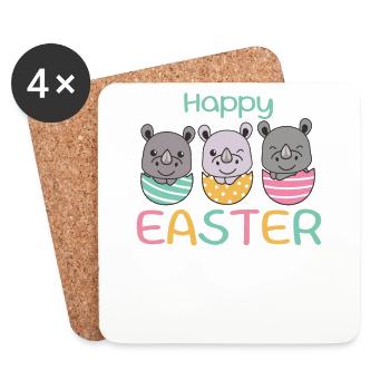 cute rhinos at Easter with Easter eggs rhino - Coasters (set of 4) - white - Front