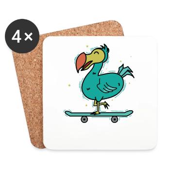 Dodo monte un oiseau sur une planche à roulettes - Dessous de verre (lot de 4) - blanc - Devant