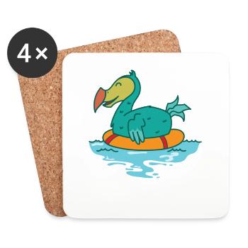 Dodo in the water with floating tire bird - Coasters (set of 4) - white - Front