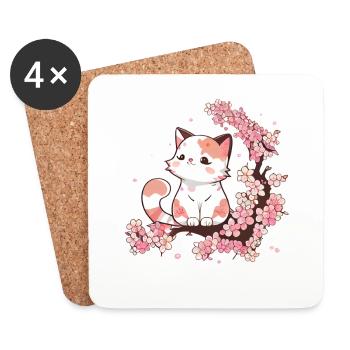 Katze süße Tiere für Kinder Kawaii Katzen - Untersetzer (4er-Set) - Weiß - Vorne