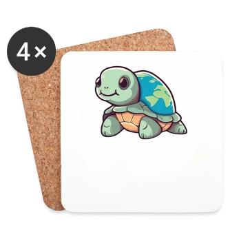 Turtle with Earth Environmental Protection World Earth Day - Coasters (set of 4) - white - Front