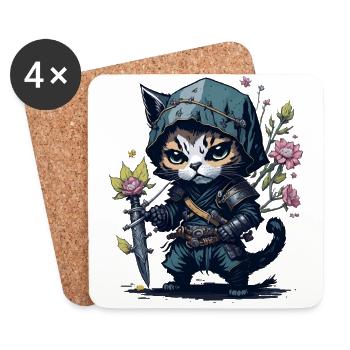Le chat ninja – unique et intrépide - Dessous de verre (lot de 4) - blanc - Devant
