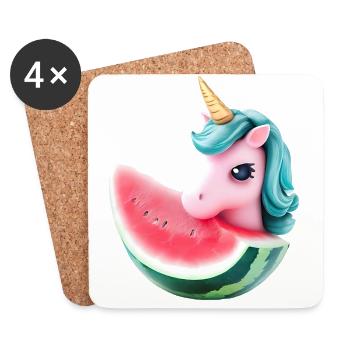 Licorne de pastèque - Dessous de verre (lot de 4) - blanc - Devant