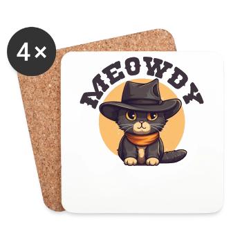 Meowdy Howdy Katze Cowboyhut süße Katzen - Untersetzer (4er-Set) - Weiß - Vorne