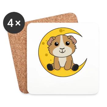 Cochon d’Inde lunaire animaux mignons pour la nuit - Dessous de verre (lot de 4) - blanc - Devant