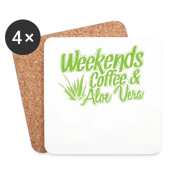 Weekends Coffee and Aloe Vera Plant - Coasters (set of 4) - white - Front