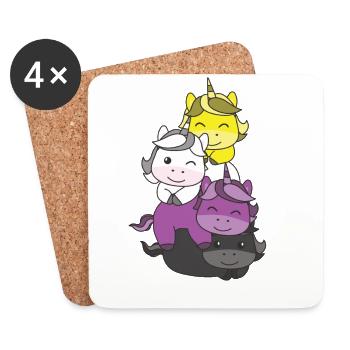 Nonbinary Flag Pride LGBTQ Cute Unicorn Stack - Coasters (set of 4) - white - Front