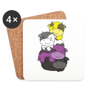 Nonbinary Flag Pride LGBTQ Cute Cow Stack - Coasters (set of 4) - white - Front