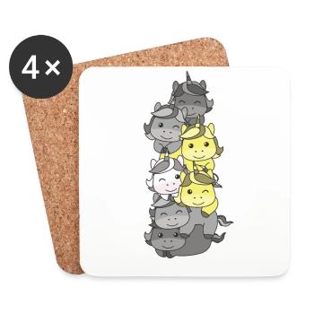 Demigender Flag Pride LGBTQ süßer Einhorn Stapel - Untersetzer (4er-Set) - Weiß - Vorne