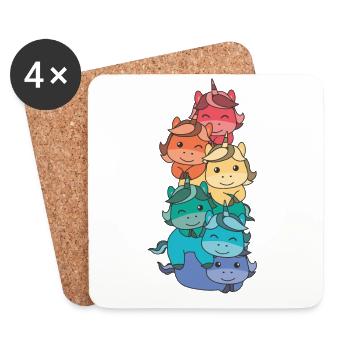 Regenbogen Flag Pride LGBTQ süßer Einhorn Stapel - Untersetzer (4er-Set) - Weiß - Vorne