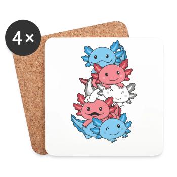 Transgender Flag Pride LGBTQ Cute Axolotl Stack - Coasters (set of 4) - white - Front