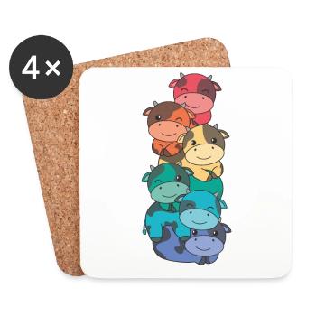 Rainbow Flag Pride LGBTQ Cute Cow Stack - Coasters (set of 4) - white - Front