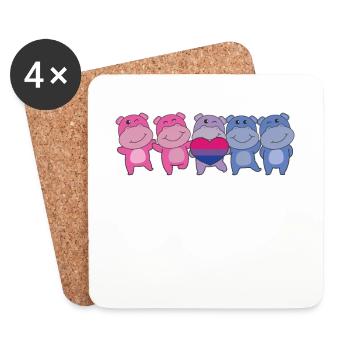 Biromantic Flag Pride LGBTQ süße Hippos - Untersetzer (4er-Set) - Weiß - Vorne