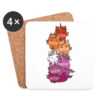 Lesbian Flag Pride LGBTQ Cute Unicorn Stack - Dessous de verre (lot de 4) - blanc - Devant