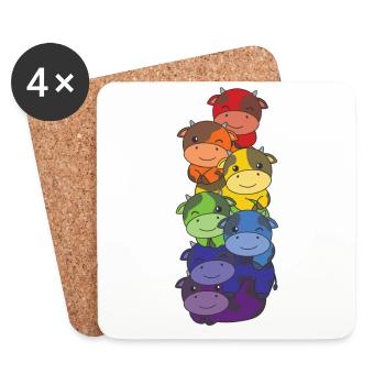 Regenbogen Kuh süße bunte Kuh für Kinder - Untersetzer (4er-Set) - Weiß - Vorne
