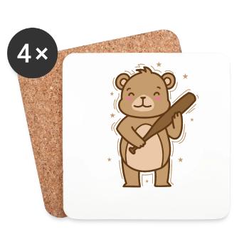 L’ours joue au baseball animal forestier - Dessous de verre (lot de 4) - blanc - Devant