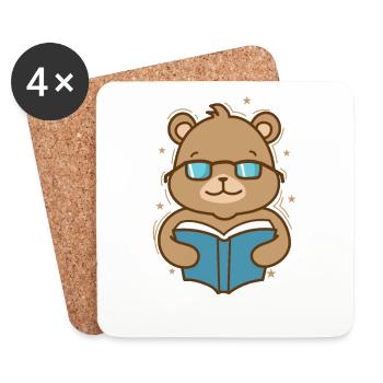 Bear reads a book forest animal - Coasters (set of 4) - white - Front