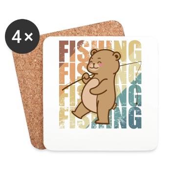 Bear Goes Fishing Forest Animal - Dessous de verre (lot de 4) - blanc - Devant