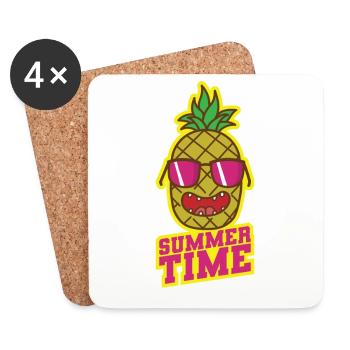 Heure d’été Ananas Fruits tropicaux sucrés - Dessous de verre (lot de 4) - blanc - Devant