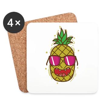 cool pineapple tropical sweet fruit - Coasters (set of 4) - white - Front