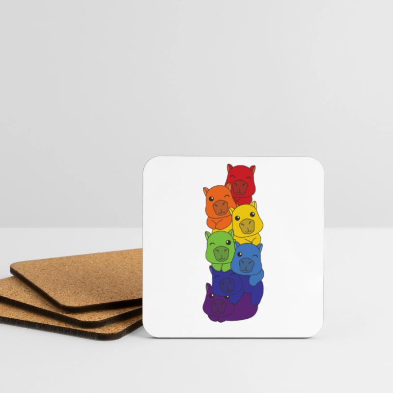 Rainbow Flag Pride LGBTQ Mignon Capybara Stack Dessous de verre (lot de 4)