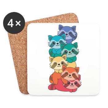 Rainbow Flag Pride LGBTQ Mignon Raccoon Stack - Dessous de verre (lot de 4) - blanc - Devant