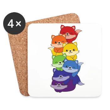 Regenbogen Fuchs süße bunte Fuchs für Kinder - Untersetzer (4er-Set) - Weiß - Vorne