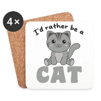 I'd rather be a cat - cute cat - Coasters (set of 4) - white - Front