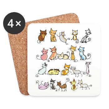 Lustige Katzen verrückte Katze Comic Zeichnung - Untersetzer (4er-Set) - Weiß - Vorne