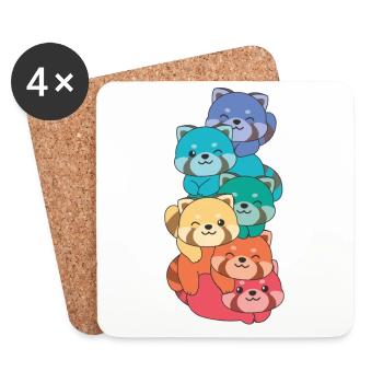 Rainbow Flag Pride LGBTQ Cute Red Panda - Coasters (set of 4) - white - Front