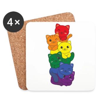 Rainbow Flag Pride LGBTQ Cute Cat Stack - Coasters (set of 4) - white - Front