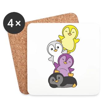 Nonbinary Flag Pride LGBTQ Cute Penguin Stack - Coasters (set of 4) - white - Front