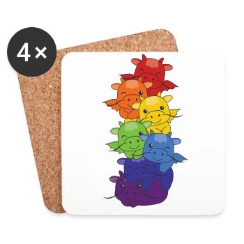 Regenbogen Flag Pride LGBTQ süßer Drache Stapel - Untersetzer (4er-Set) - Weiß - Vorne