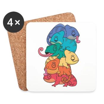 Rainbow Flag Pride LGBTQ Cute Chameleon Stack - Coasters (set of 4) - white - Front