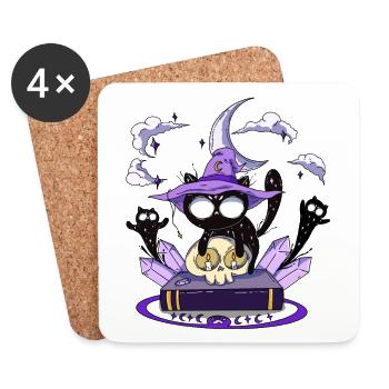 Magic Cat Ghosts Summoning Cats Magic Book - Coasters (set of 4) - white - Front