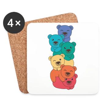 Rainbow Flag Pride LGBTQ Mignon Bear Stack - Dessous de verre (lot de 4) - blanc - Devant