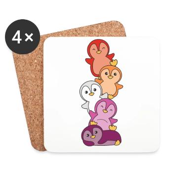 Lesbian Flag Pride LGBTQ Cute Penguin - Dessous de verre (lot de 4) - blanc - Devant