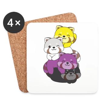 Nonbinary Flag Pride LGBTQ Cute Red Panda - Coasters (set of 4) - white - Front
