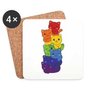Rainbow Flag Pride LGBTQ Cute Cat Stack - Coasters (set of 4) - white - Front