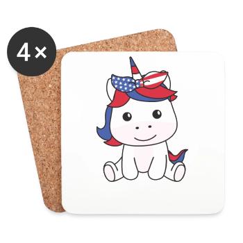 4 juillet Licorne américaine pour enfants USA - Dessous de verre (lot de 4) - blanc - Devant