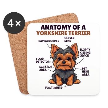 Hunde Erklärung Anatomy eines Yorkshire Terrier - Untersetzer (4er-Set) - Weiß - Vorne
