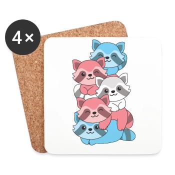 Transgender Flag Pride LGBTQ Cute Raccoon Stack - Coasters (set of 4) - white - Front