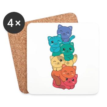 Rainbow Flag Pride LGBTQ Cute Cat Stack - Coasters (set of 4) - white - Front