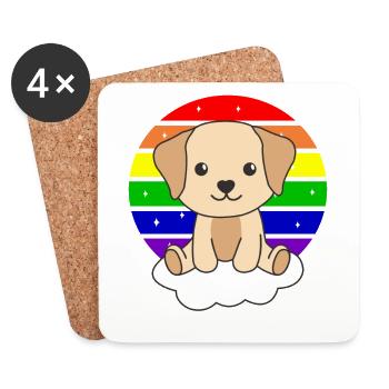 Labrador arc-en-ciel coloré pour enfants chien mignon - Dessous de verre (lot de 4) - blanc - Devant