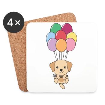Labrador flies upwards with colorful balloons - Coasters (set of 4) - white - Front