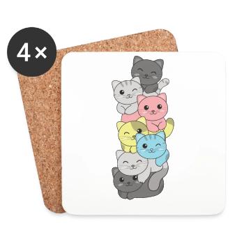 Demiflux Flag Pride LGBTQ Cute Cat Stack - Coasters (set of 4) - white - Front