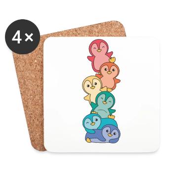 Regenbogen Flag Pride LGBTQ süßer Pinguin Stapel - Untersetzer (4er-Set) - Weiß - Vorne