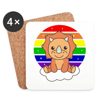 Triceratops arc-en-ciel coloré pour enfants Dino - Dessous de verre (lot de 4) - blanc - Devant