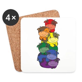 Rainbow Flag Pride LGBTQ Cute Cow Stack - Coasters (set of 4) - white - Front